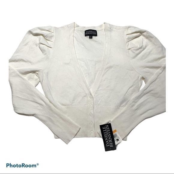 DANIELLE BERNSTEIN Puff Sleeve‎ Crop Cardigan Top - Picture 2 of 7